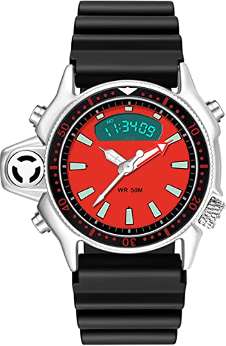 findtime Uhren Herren 5ATM Wasserdicht Sport Analog Digitaluhr Männer Jungen LED Armbanduhr Modisch Outdoor Herrenuhr Schwarz Rot von findtime