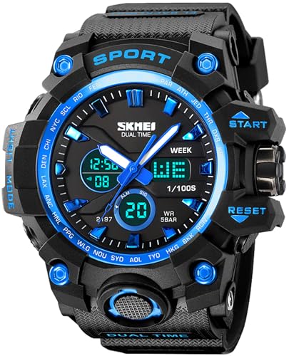 findtime Uhren Herren Analog und Digital Armbanduhr Herren mit Datum Wecker LED 12/24H Digitaluhr für Herren Jungen Militärische Sportuhr Männer Stoppuhr 50m Wasserdicht von findtime