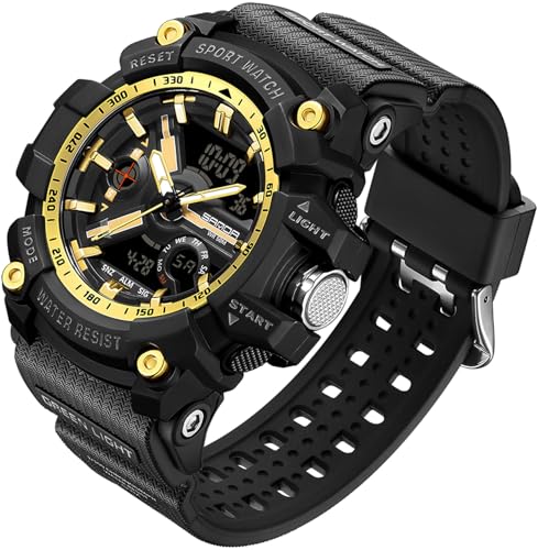 findtime Uhren Herren Armbanduhr Digitale Sportuhr Wasserdicht Cool Sport Outdoor Military Herrenuhr mit großem Zifferblatt Schwarz Gold von findtime