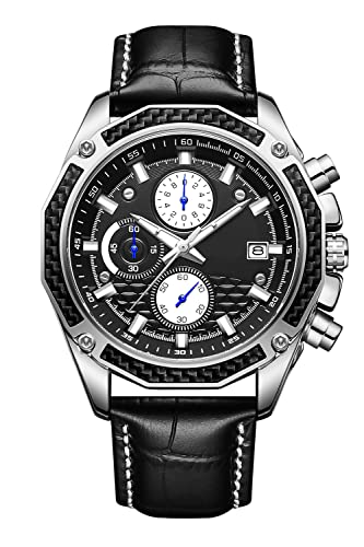 findtime Uhren Herren Chronographen Armbanduhr Männer Wasserdicht Edelstahl Analog Datum Stoppuhr Kalender Quarz Große Uhr für Jungen Business Klassische Schwarz von findtime