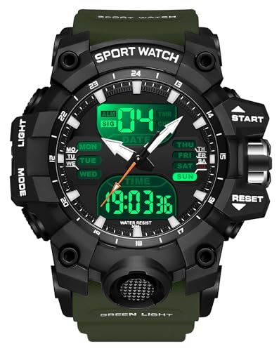 findtime Uhren Herren Digital Herrenuhren Transparent Armme Grün Armbanduhr für Männer Jungen Einzigartiges Taktisches Militärisches Design mit LED Timer Silikonarmband von findtime