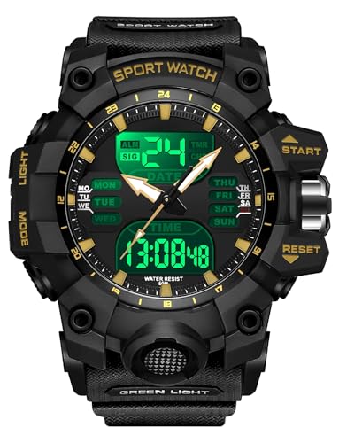 findtime Uhren Herren Digital Herrenuhren Transparent Schwarz Gold Armbanduhr für Männer Jungen Einzigartiges Taktisches Militärisches Design mit LED Timer Silikonarmband von findtime
