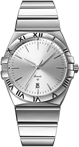 findtime Uhren Herren Edelstahl Armband Analog Quarz Uhr Silber Herrenuhren Elegant Lusxus Armbanduhr für Männer mit Datum von findtime