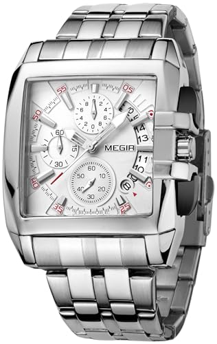 findtime Uhren Herren Silber Business Chronograph Herren Analog Quarz Armbanduhr Edelstahlarmband Herrenuhr Mode Design Datum 3ATM Wasserdicht Uhren für Männer von findtime