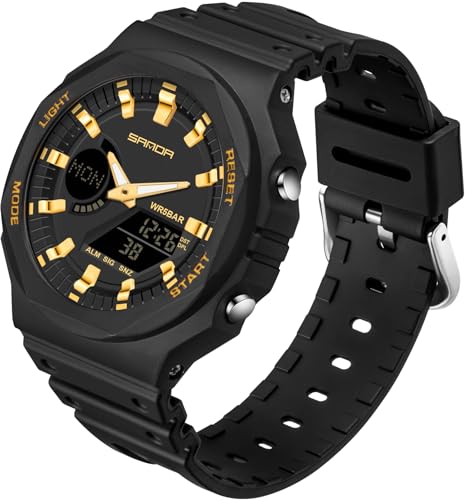 findtime Unisex Digitale Armbanduhr Damen Herren Schawrz Digitaluhr für Jungen Mädchen Männer mit Wecker Stoppuhr 5 ATM Wasserdicht von findtime