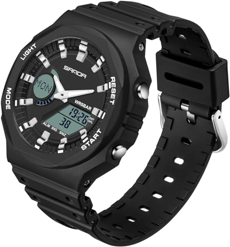 findtime Unisex Digitale Armbanduhr Damen Herren Schawrz Digitaluhr für Jungen Mädchen Männer mit Wecker Stoppuhr 5 ATM Wasserdicht von findtime