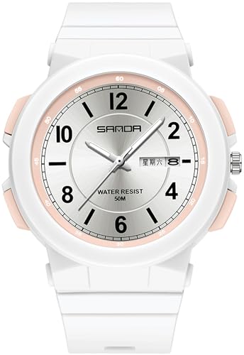 findtime Weiß Damen Uhren Analog Quarz Armbanduhr mit Datum Tag Anzeig Minimalistisch Damenuhr Wasserdicht für Frauen Student Mädchen Junge von findtime