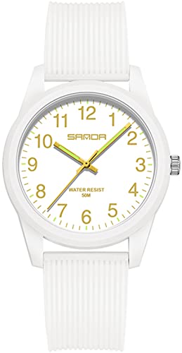 findtime Weiß Damenuhren 5ATM Wasserdicht, Einfach Minimallistic Armbanduhr für Damen Silikon Armband Analog Quarz Sportuhr für Mädchen Frauen Kids von findtime