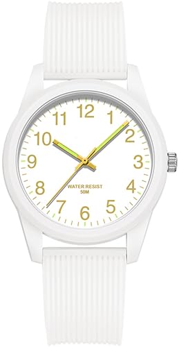 Weiß Damenuhren 5ATM Wasserdicht, Einfach Minimallistic Armbanduhr für Damen Silikon Armband Analog Quarz Sportuhr für Mädchen Frauen Kids von findtime