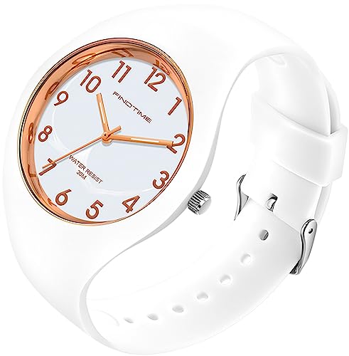 findtime Weiß Jelly Armbanduhr Damen für Frauen Studenten Mädchen Jungs Minimalistisch Bunte Analog Quarz Damenuhr Weich Silikon Armband von findtime