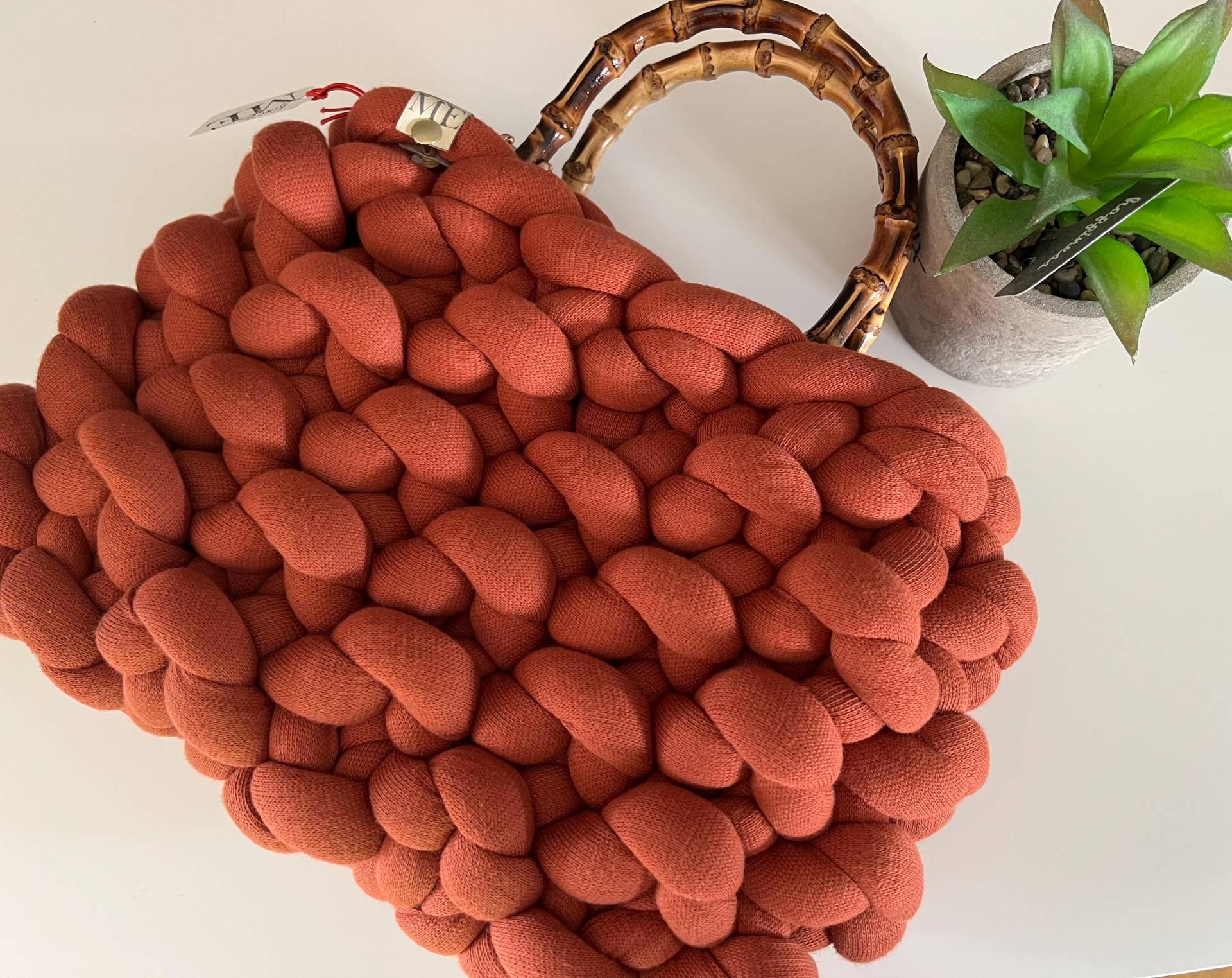 Clutch Aus Grobstrickgarn, Henkeltasche Chunky Garn, Handtasche Dickem Rot, Ziegelrot von fineandme