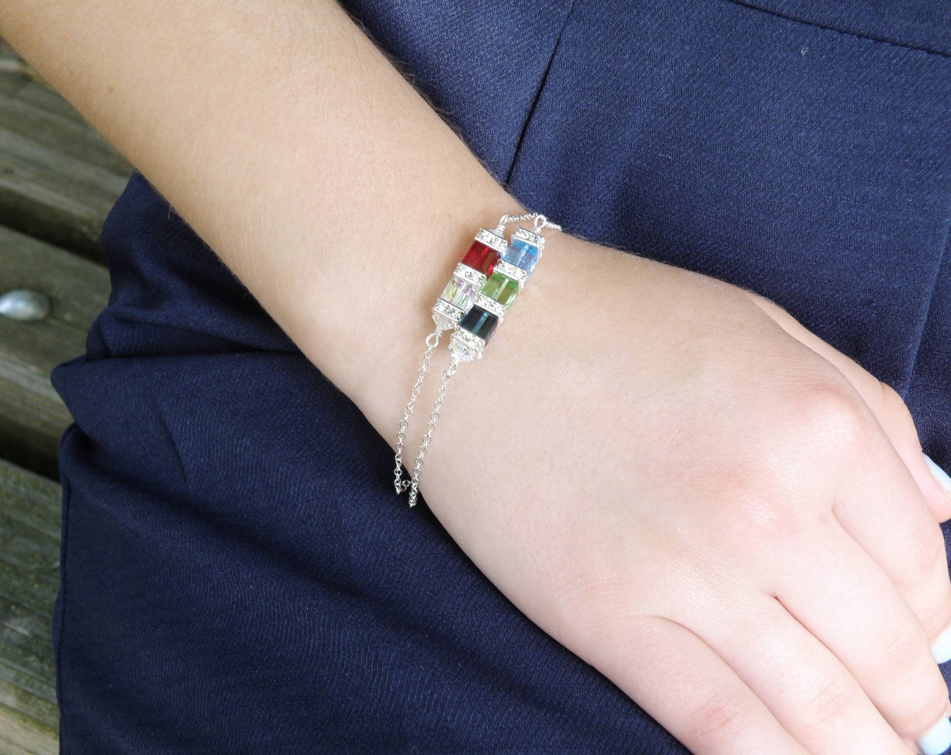 Familie Geburtsstein Armband, Benutzerdefinierte Birthstone Armband Für Mama, Personalisiertes Geschenk Großmutter, Moderne Bar Swarovski von fineheart