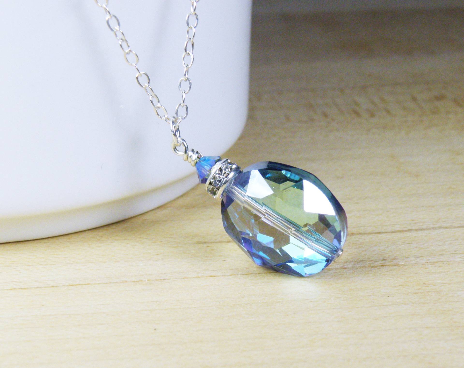 Heller Saphir Oval Anhänger, Himmelblau Quarz, Sterling Silber Oder Gold Filled, September Birthstone Geburtstagsgeschenk von fineheart