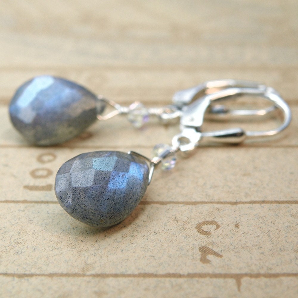 Labradorit Ohrringe, Sterling Silber, Grau Stein Tropfen, Grauer Edelstein, Casual Baumeln Urlaub Geschenk, Handgemachten Schmuck von fineheart