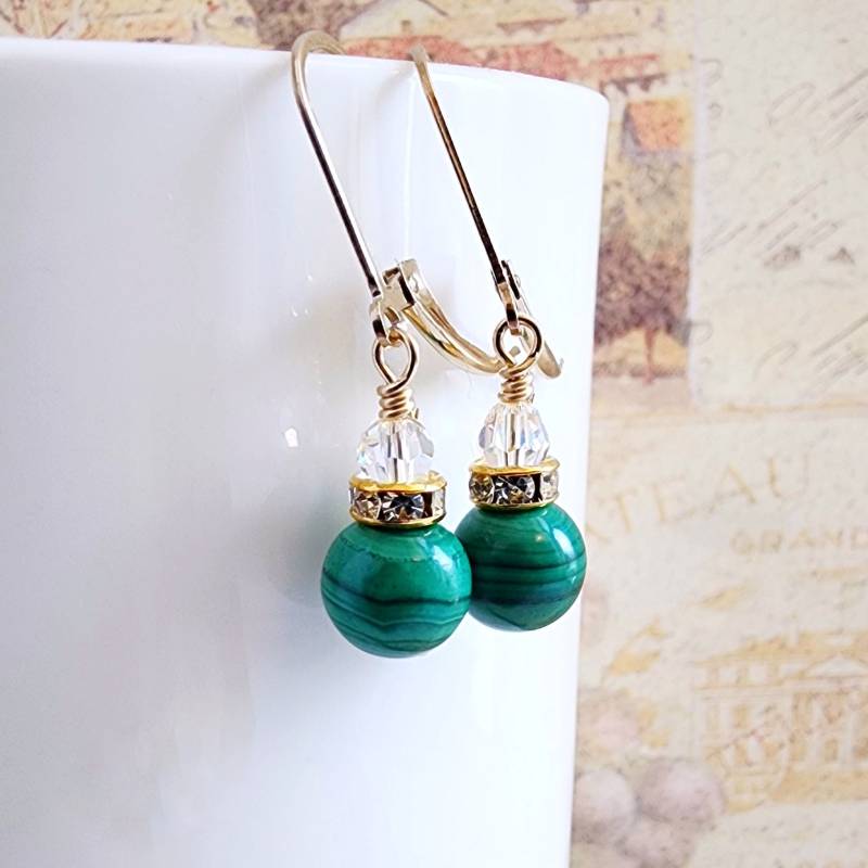 Malachit Ohrringe, Gold Filled, Dunkelgrüne Edelstein Smaragdgrün Stein Tropfen Brautjungfer Hochzeitsschmuck, Mai Geschenk von fineheart