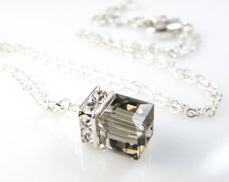 Rauchquarz Kristall Halskette, Sterling Silber Oder Gold, Braun Würfel Anhänger, Hochzeit Im Herbst Schmuck, Moderne Brautjungfern Geschenk von fineheart