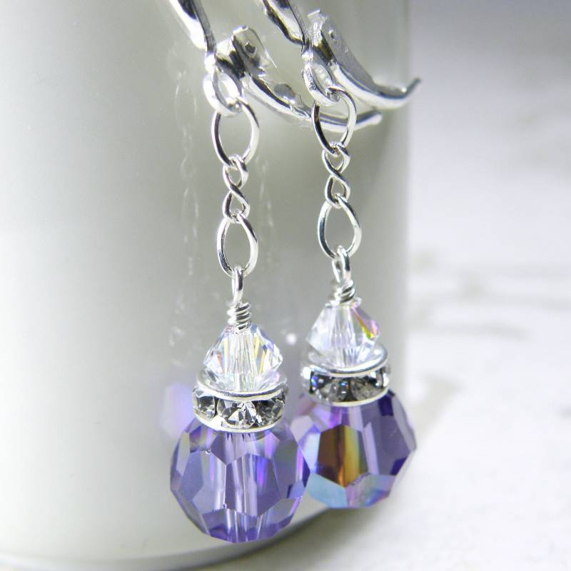 Tansanit Kristall Ohrringe, Swarovski Ball, Sterling Silber Oder Gold Filled, Brautjungfer Minimalist Hochzeit Schmuck Geschenk von fineheart