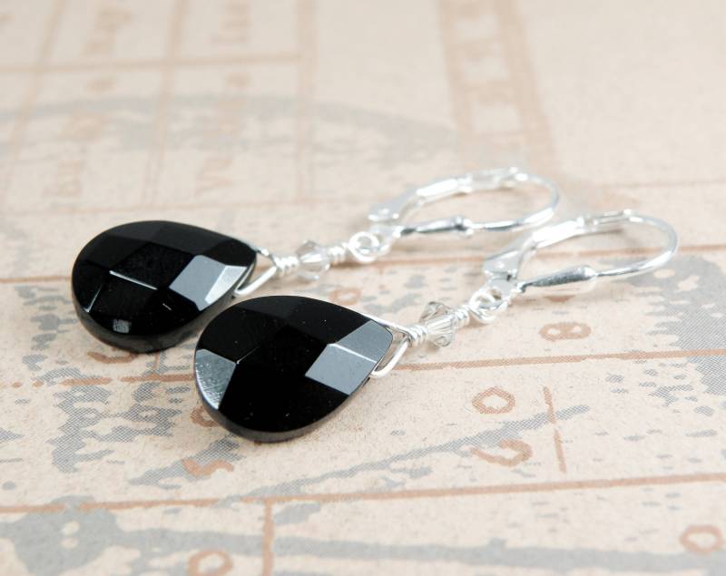 Teardrop Schwarzer Onyx Ohrringe, Sterlingsilber Oder Gold Gefüllt, Stein Baumeln Ohrringe Herbst Mode Hochzeit Schmuck Geschenk Für Frauen von fineheart