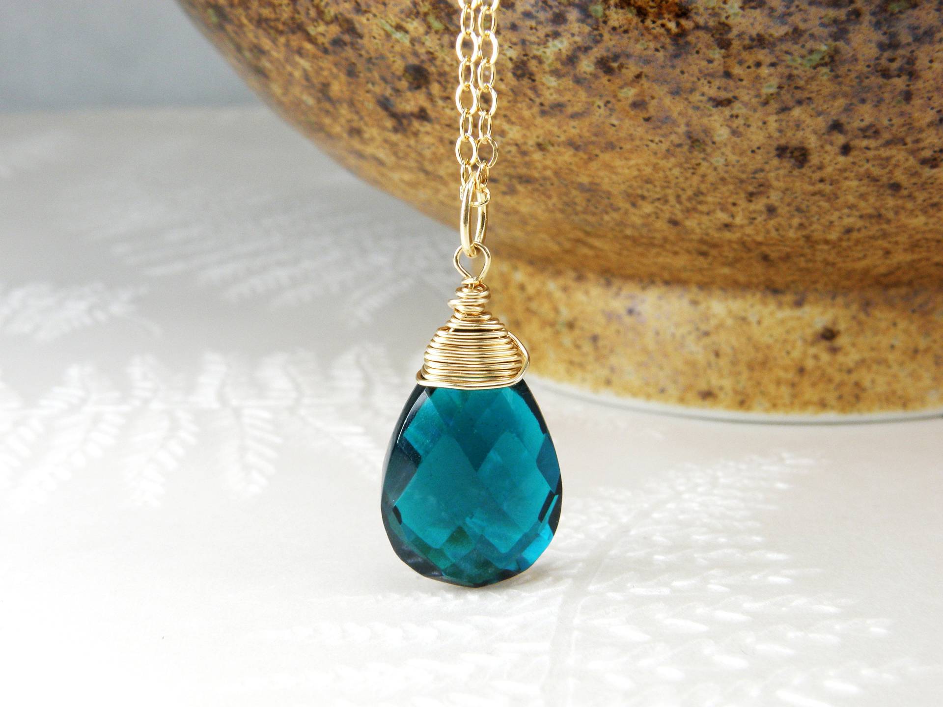 Tiefe Petrol Halskette, Apatit Quarz Anhänger, Blaue Stein Gold Filled Herbst Schmuck, Weihnachtsgeschenke Für Sie von fineheart