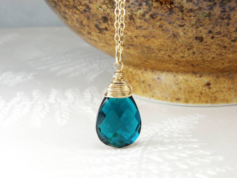 Tiefe Petrol Halskette, Apatit Quarz Anhänger, Blaue Stein Gold Filled Herbst Schmuck, Weihnachtsgeschenke Für Sie von fineheart