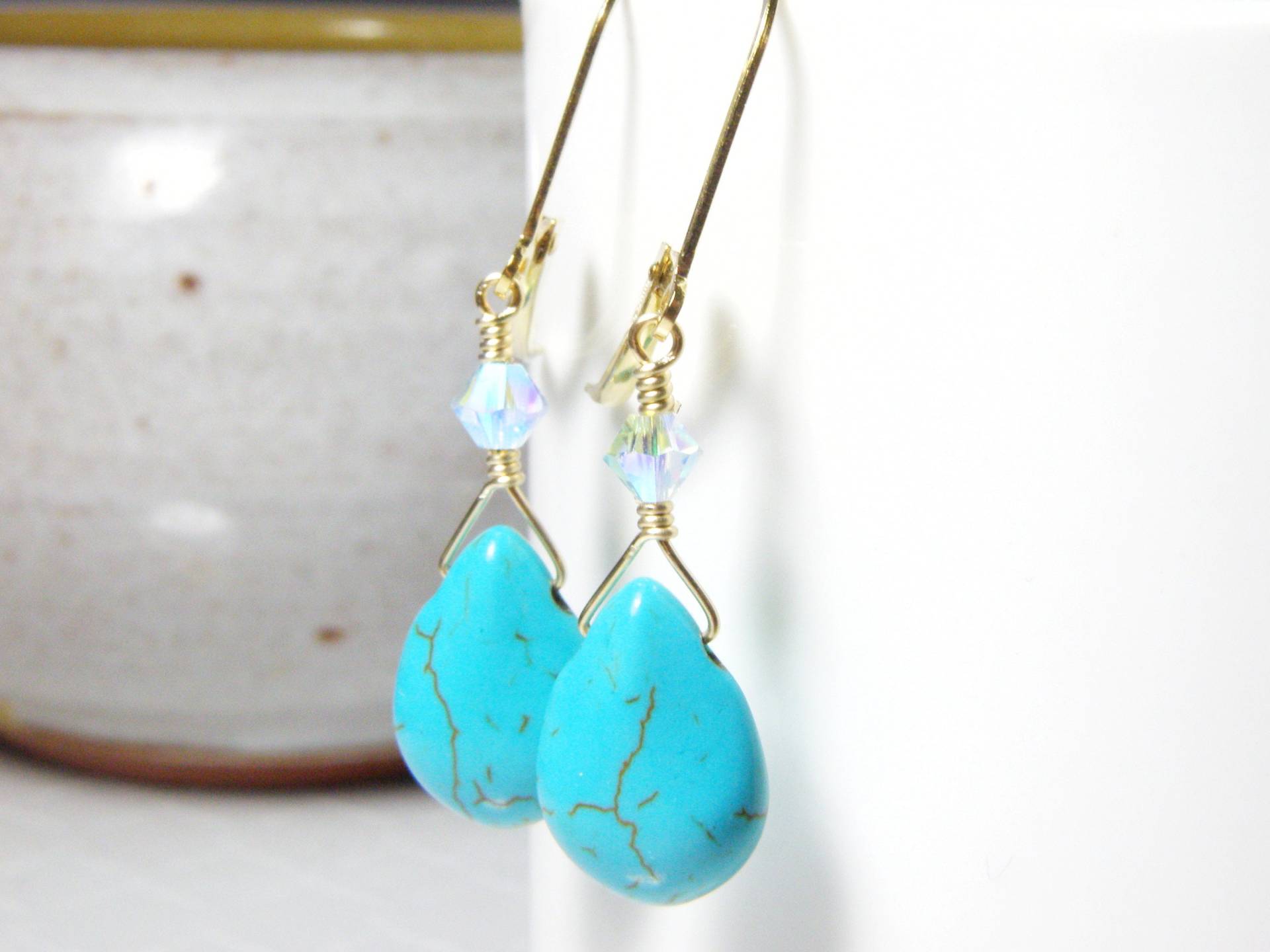 Tropfen Türkis Ohrringe, Sterling Silber Oder Gold Gefüllt, Helle Teal Blauen Stein Baumeln, Dezember Birthstone Schmuck Geburtstag Geschenk von fineheart