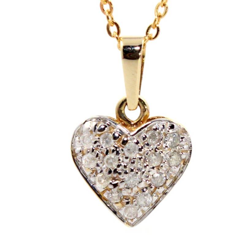 Echtes Naturdiamant Herz 9K Gelbgold Anhänger + Goldkette Echtes Naturdiamant Herz 9K Gelbgold Anhänger + Goldkette von finejewelleryshop