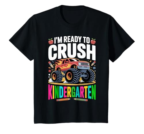Kinder Back to School I'm Ready to Crush Kindergarten für Jungen T-Shirt von first day of kindergarten boys Monster Truck