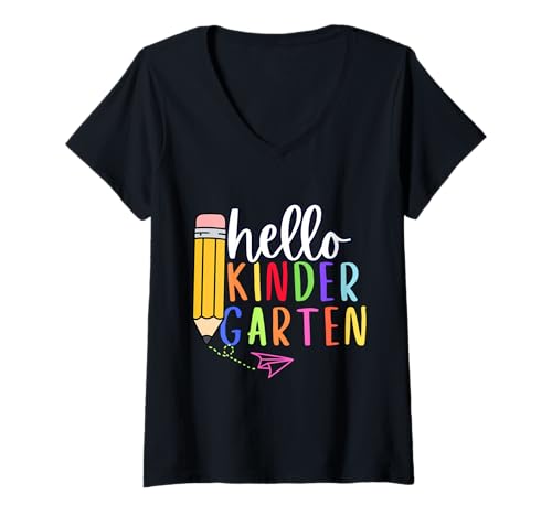 Damen Kindergarten bereit zurück in die Schule T-Shirt mit V-Ausschnitt Damen Kindergarten bereit zurück in die Schule T-Shirt mit V-Ausschnitt von first day of school kindergartener ready