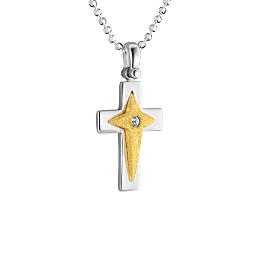 fish Kinderkette Mädchen Jungen Halskette echt Silber Swarovski Elements Kreuz-Anhänger vergoldet silber längen-verstellbar Satin-Beutel Firmung Geschenk von fish