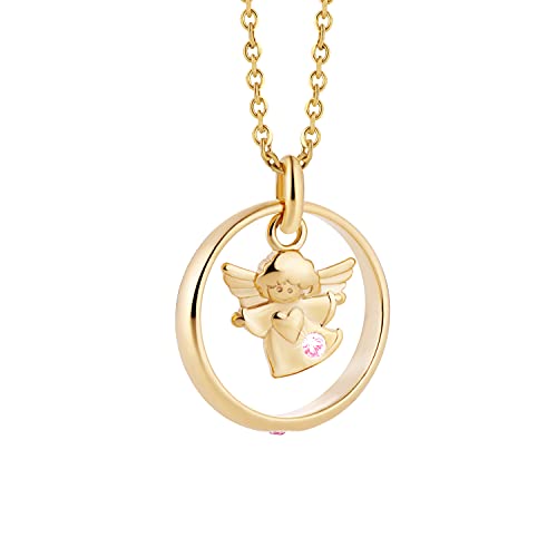 fish Goldene Schutzengel Halskette Mit Rosa Kristall 333 Gold Für Mädchen Und Babys von fish