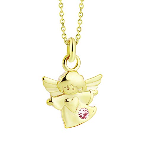 fish Mädchen Kette Gold 333 Anhänger Schutz-Engel mit Swarovski Elements Rosa Längen-verstellbar Schmucketui Kleinkind Geschenk von fish