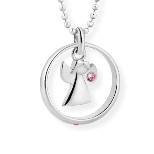fish Kinderkette Mit Engel-Anhänger Aus Sterling-Silber Und Rosa Kristallstein von fish