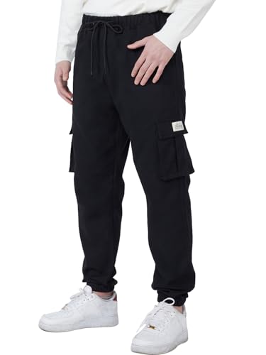 Cargo Hosen Männer Jogginghose Elastischer Bund Chino Hose Herren Cargohose Slim Fit Baumwolle Trainingshose Trousers Schwarz 2XL von fit space