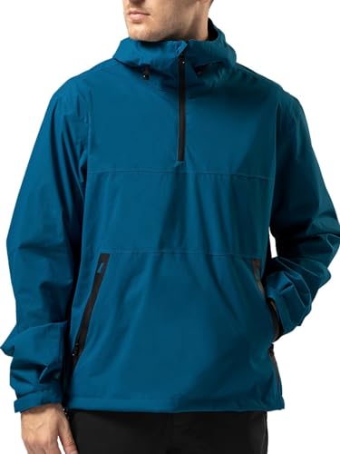 Herren Regenjacke Wasserdicht Outdoorjacke Leicht Atmungsaktiv Funktionsjacke mit Kapuze Windjacke Blau S von fit space