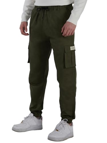 fit space Cargohose Herren Chino Hose Baumwolle Cargo Hosen Männer Jogginghose mit 6 Taschen Trainingshose Lang Casual Elastischer Bund Armeegrün S von fit space