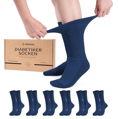 fitfets Diabetikersocken für Damen & Herren (6 Paar) - Ohne Gummibund & Naht, Baumwolle mit Frottiersohle & Komfortbund von fitfets