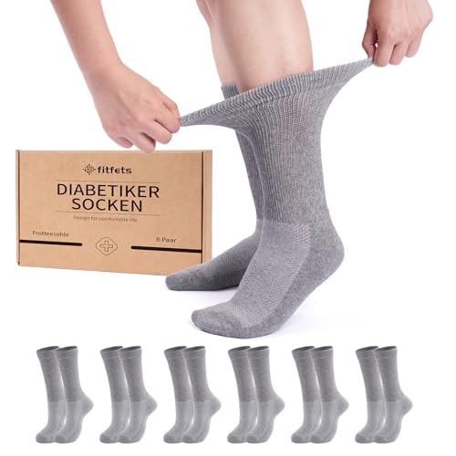 fitfets Diabetikersocken für Damen & Herren (6 Paar) - Ohne Gummibund & Naht, Baumwolle mit Frottiersohle & Komfortbund von fitfets