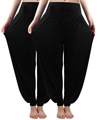 Fitglam Damen-Haremshose, lockerer Sitz, Yoga-Hose, Übergröße, Jogginghose - Schwarz - 3X-Groß von fitglam