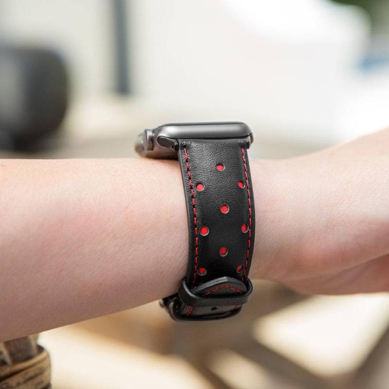 Für Apple Watch Band - Spot Schwarz/Rot Und Grün Edelstahl Leder Für Apple Watch Band - Spot Schwarz/Rot Und Grün Edelstahl Leder von fitjewelsDesign