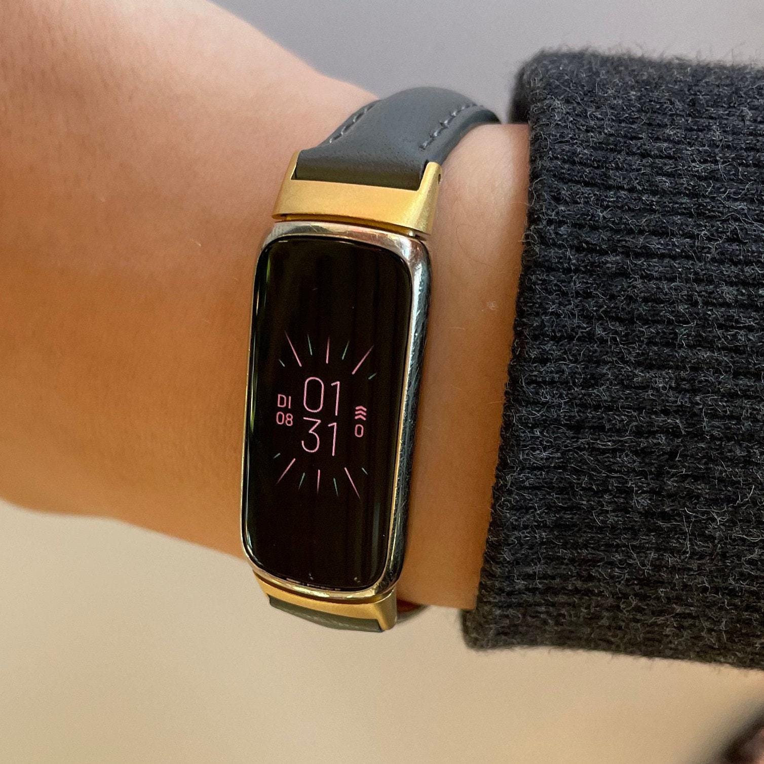 Für Fitbit Luxe - Armband Mission Schwarz Oder Grau Edelstahl Und Leder Hyperallergen von fitjewelsDesign