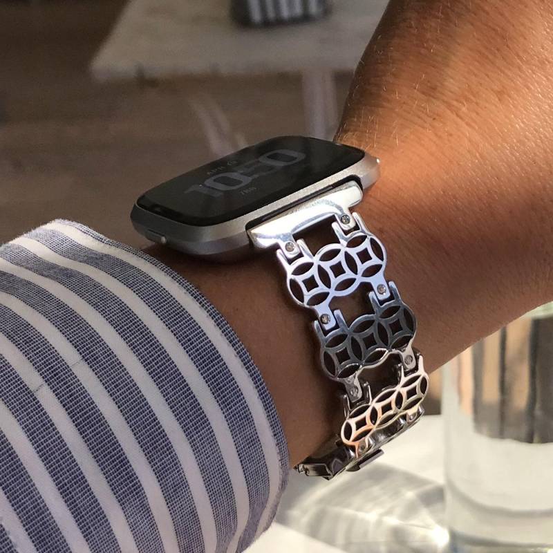 Für Fitbit Versa/Sense - Flower Of Life Silber, Rose Gold, Tri-Colour Edelstahl Und Zirkoniasteine von fitjewelsDesign