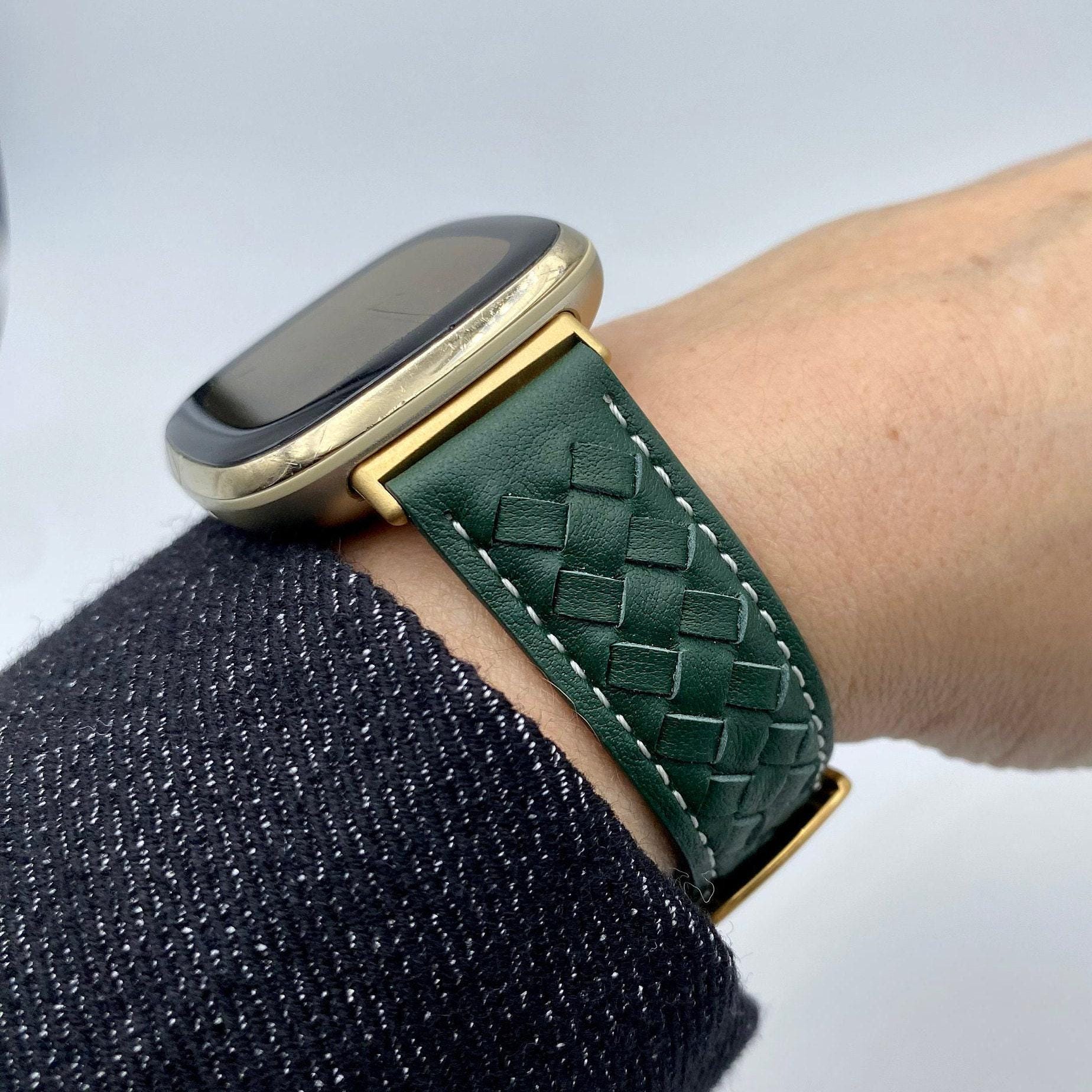 Für Fitbit Versa/Sense Uhrarmband Braid - Schwarz, Grau, Blau, Grün, Braun Edelstahl Und Leder Hypoallergen von fitjewelsDesign