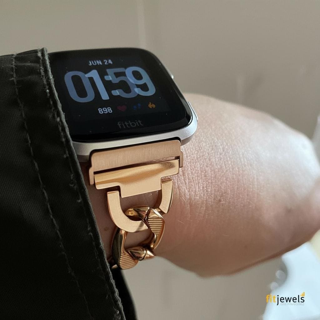 Für Fitbit Versa/Sense Uhrarmband Chane - Rosegold Edelstahl Hypoallergen von fitjewelsDesign