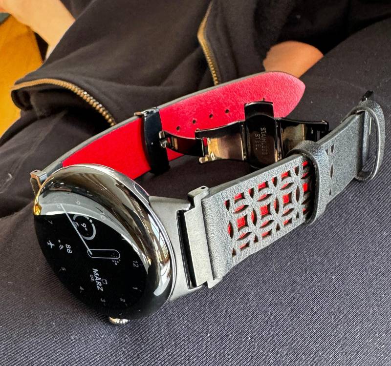 Für Google Pixel - Armband Life Schwarz/Rot Und Grün Edelstahl Leder von fitjewelsDesign