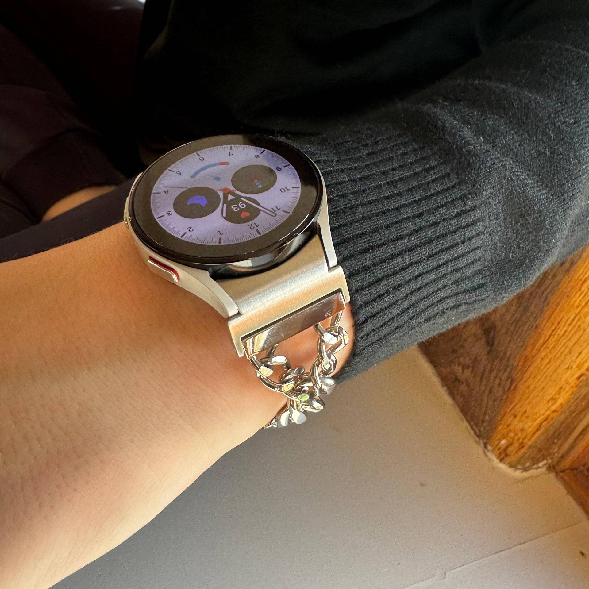 Für Samsung Galaxy - Armband Bond Silber, Black Edelstahl Und Leder- Hypoallergen von fitjewelsDesign