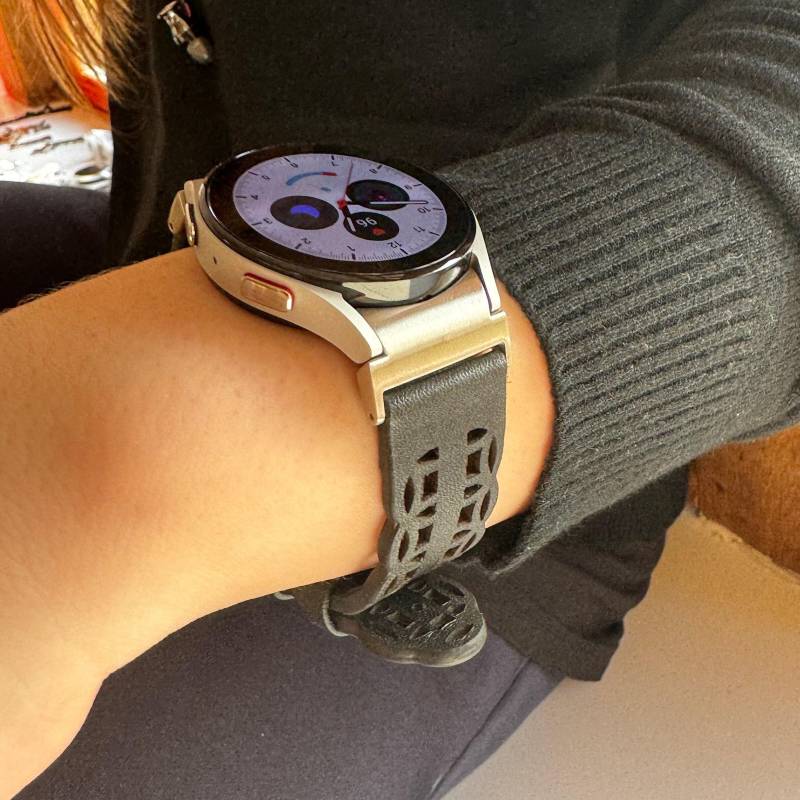 Für Samsung Galaxy Armband Flora - Schwarz- Edelstahl Und Leder Hypoallergen von fitjewelsDesign