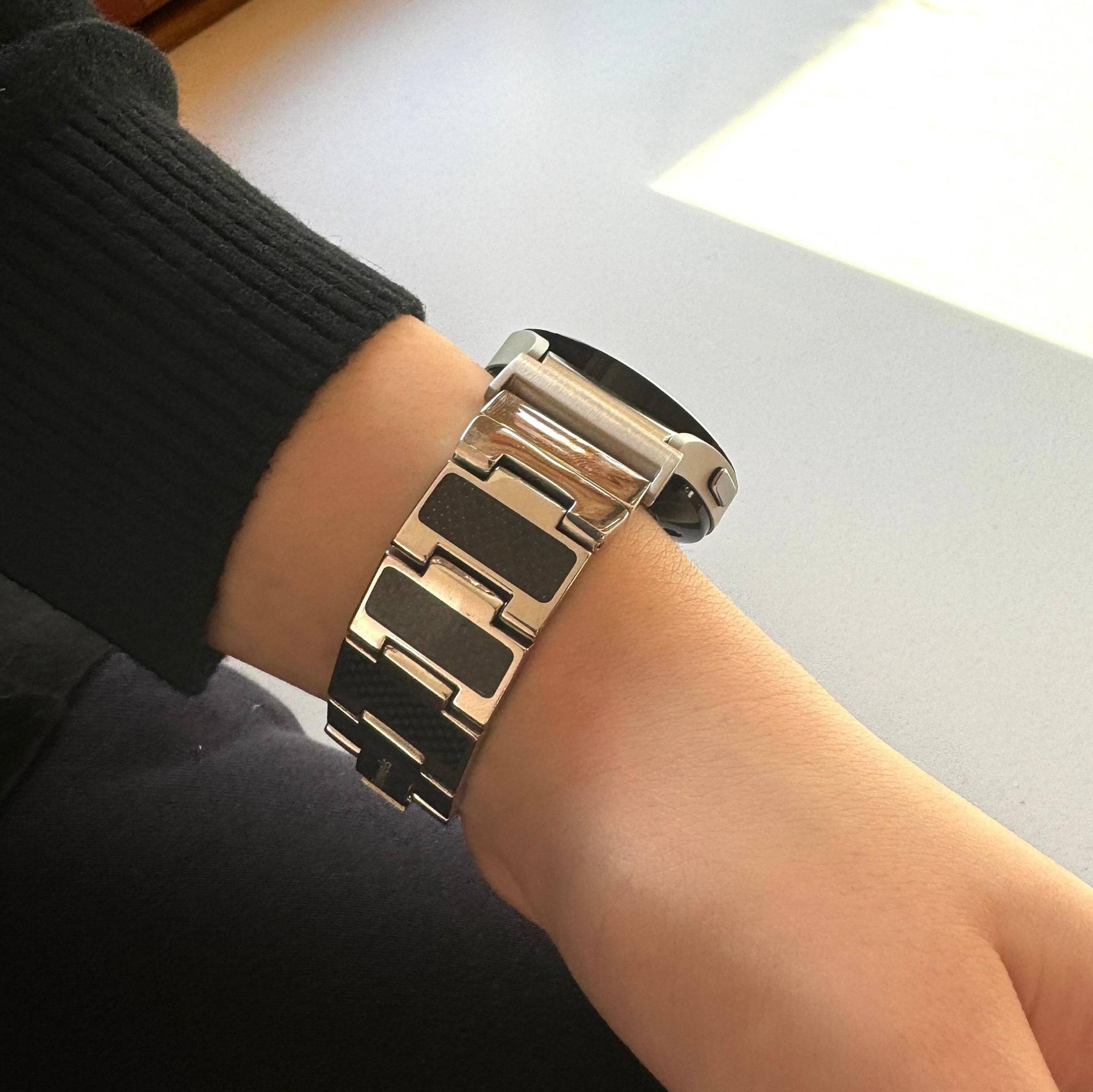 Wendbares Armband Für Alle Samsung Galaxy Smartwatches - Carbon /Schwarzes Enamel Edelstahl Silber, Rosegold, Schwarz von fitjewelsDesign