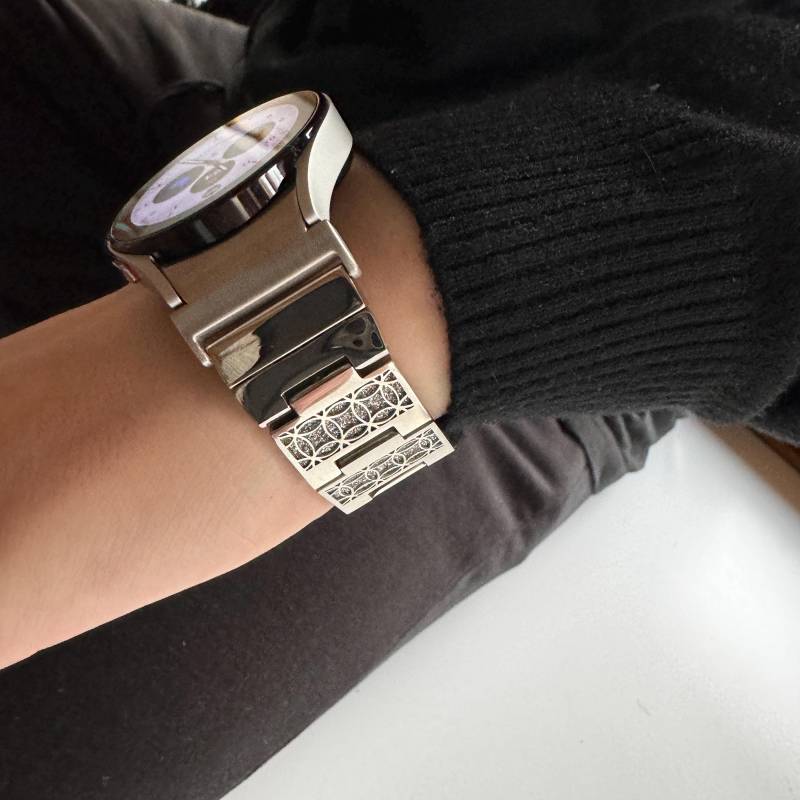 Wendbares Armband Für Samsung Galaxy - Glitzer/Schwarzes Leder Edelstahl Silber, Rosegold, Schwarz von fitjewelsDesign