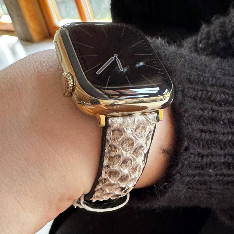 Apple Watch Armband Python By Fitjewels - Weiss Oder Braun Edelstahl Und Pythonleder Hypoallergen von fitjewelsSF