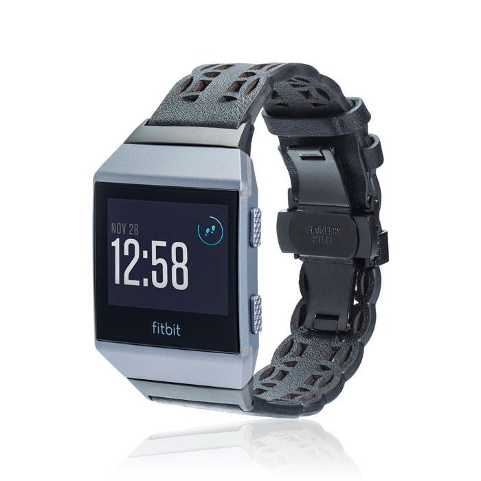 Fitbit Ionic Band - Flora Edelstahl Und Schwarzes Leder von fitjewelsSF